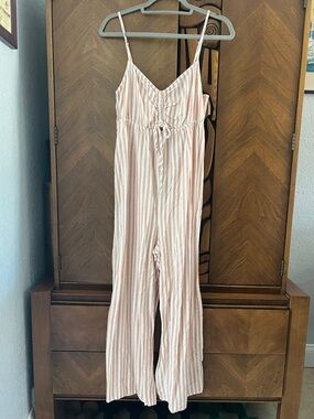 O'Neill Pink and White Striped Spaghetti Strap Jumpsuit